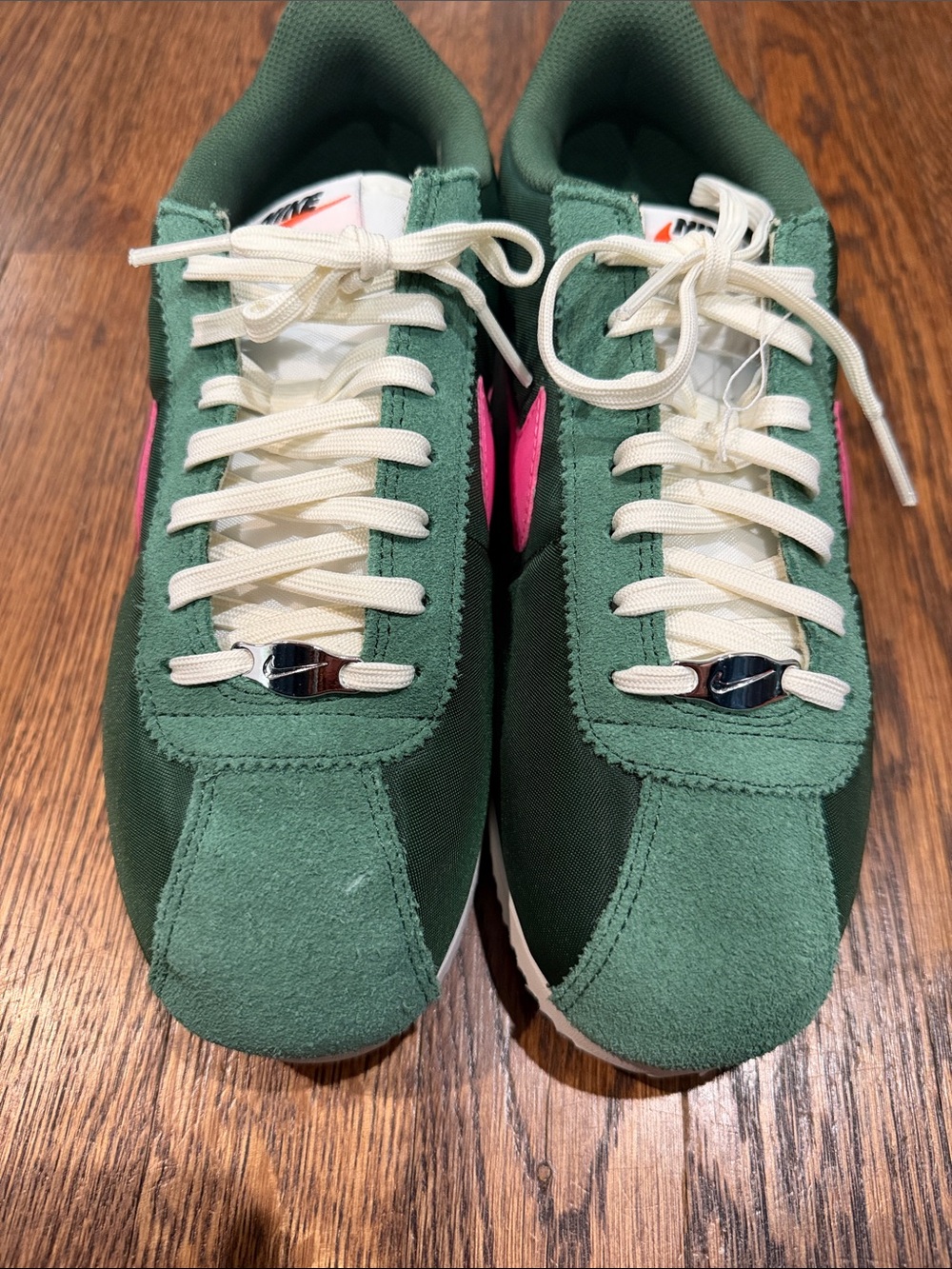 Nike Cortez Green Suede & Pink Swoosh Low-Top Sneakers